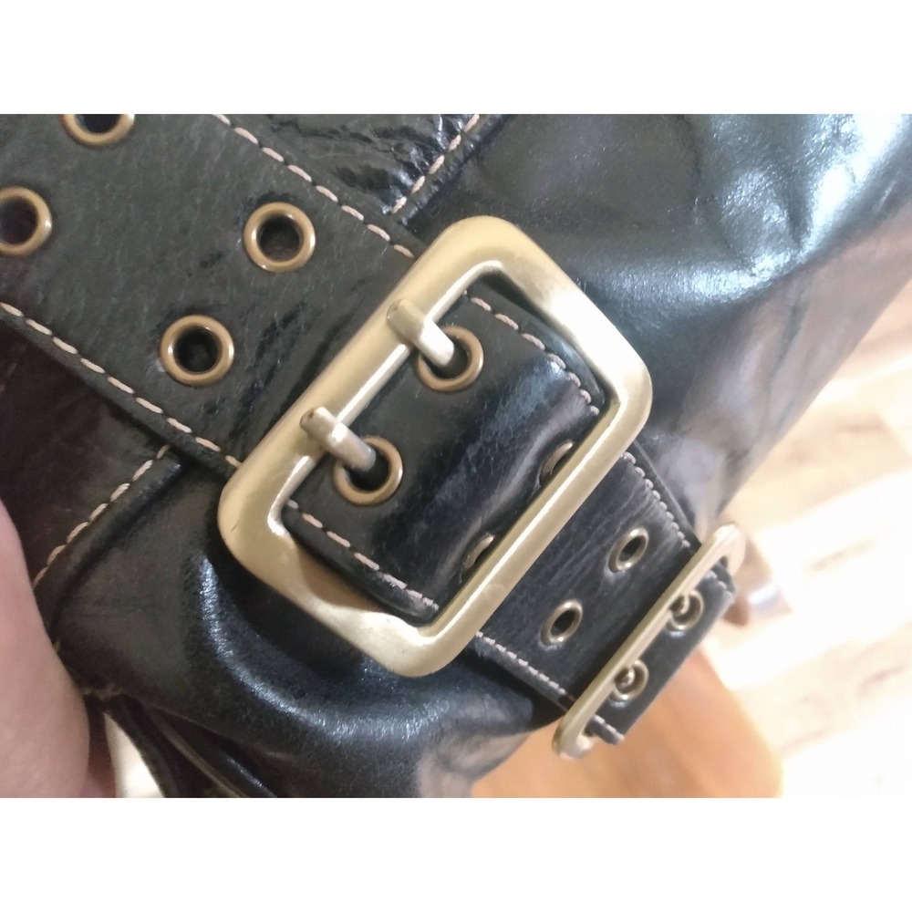 SOHO Franco Sarto VTG Edgy Black Leather Buckle Barrel Bag Y2K Streetwear Biker - Picture 9 of 10